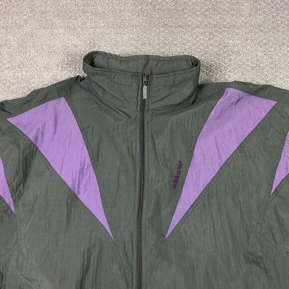 Vintage 90s Adidas Windbreaker Jacket Men's Large Full Zip Black Purple Nylon - Picture 3 of 13